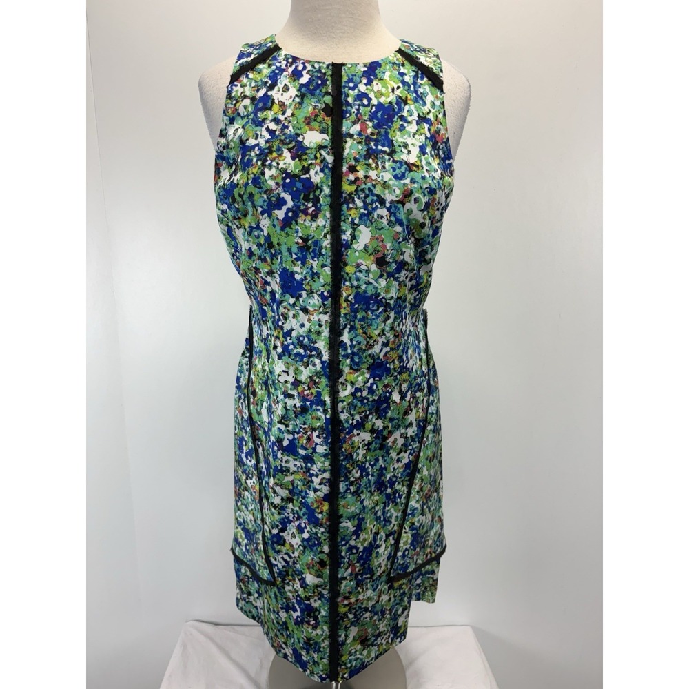 Ann Taylor Floral Hi Low Hem Dress Sz 10 Women's Sleeveless Sheath Blue Green